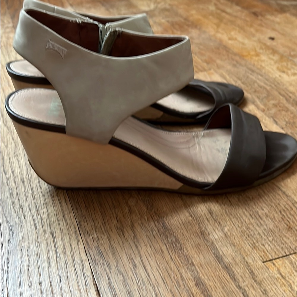 Camper Cream and Brown Sandals with Two-Strap Design